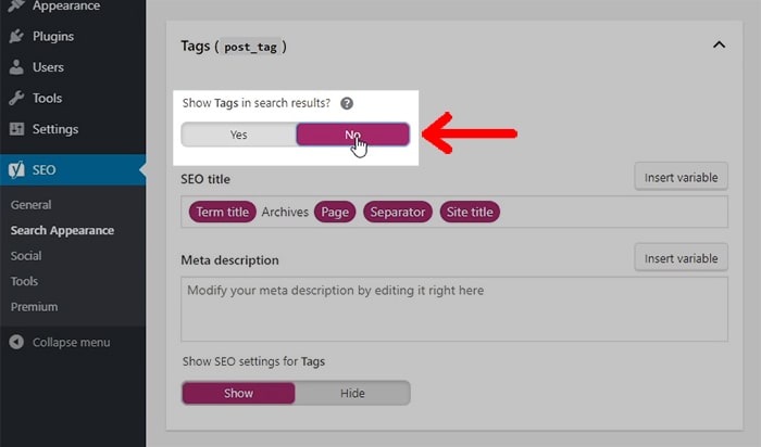 yoast seo tags settings