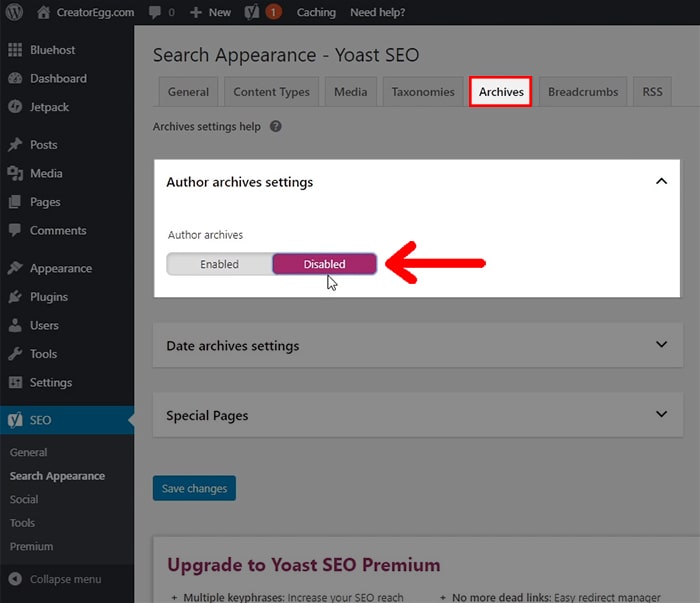 yoast seo author archives settings