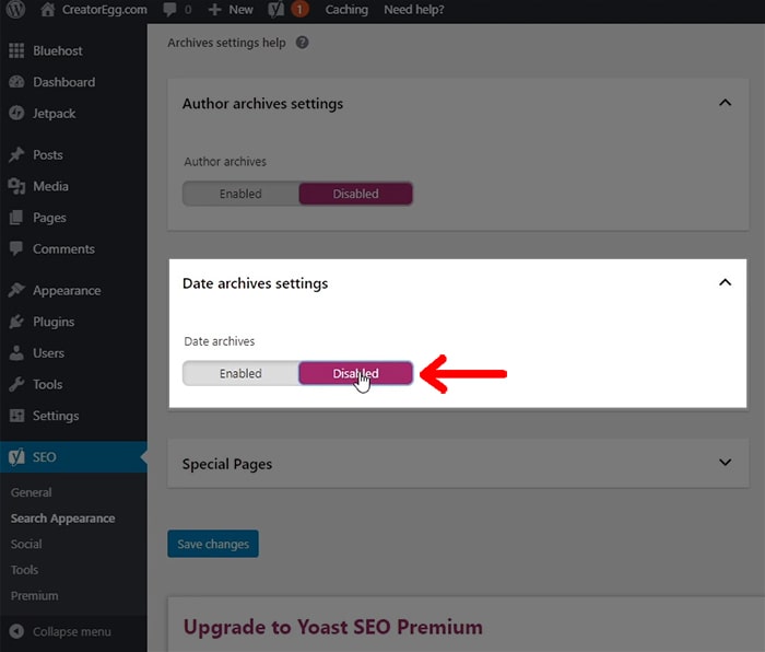 yoast seo date archives settings