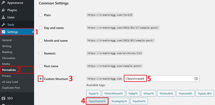 change wordpress permalinks