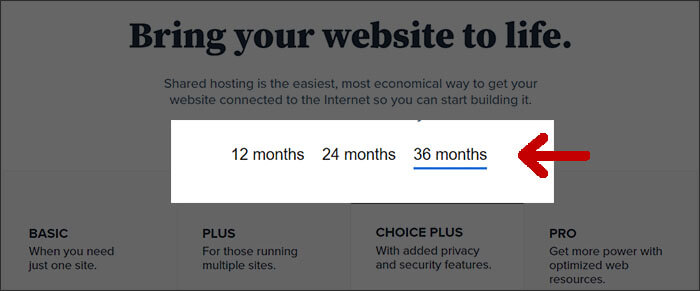 Bluehost hosting and domain 36 months plan