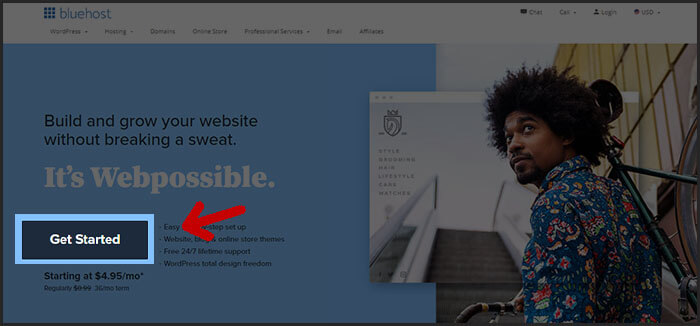 Bluehost webhosting and domain get started