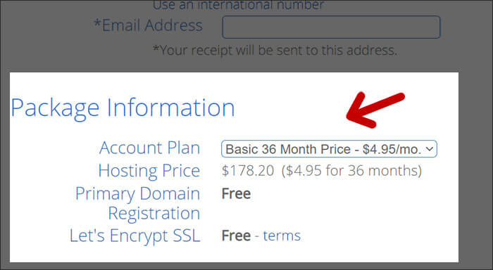 Check Bluehost package information
