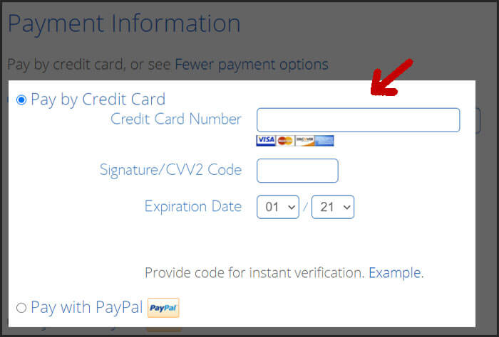 Enter credit card information