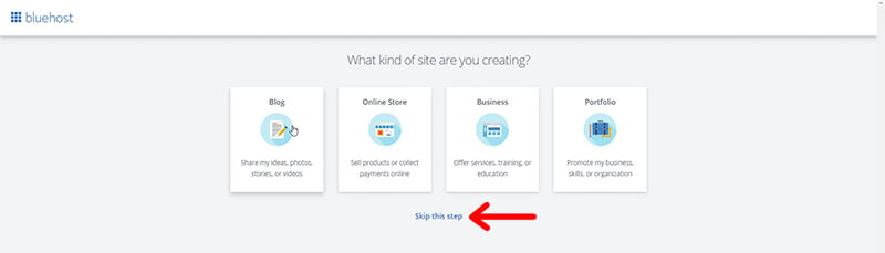skip questions bluehost