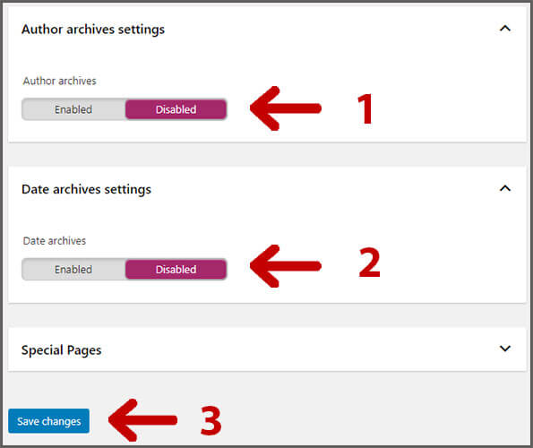 SEO archives page settings