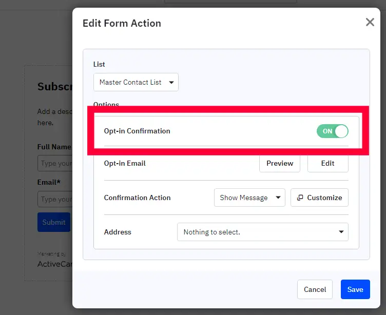 ActiveCampaign (another email marketing tool) sign-up form double opt-in confirmation setup