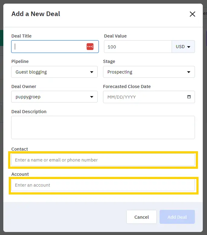 adding deals in activecampaign