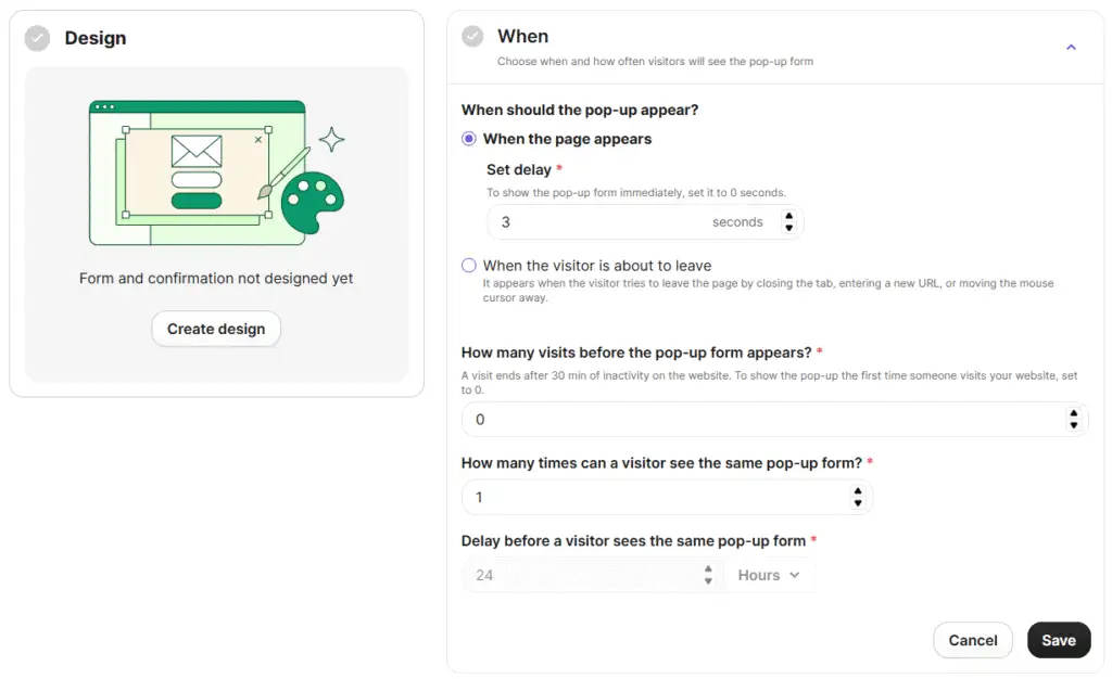 brevo Popup form functionalities