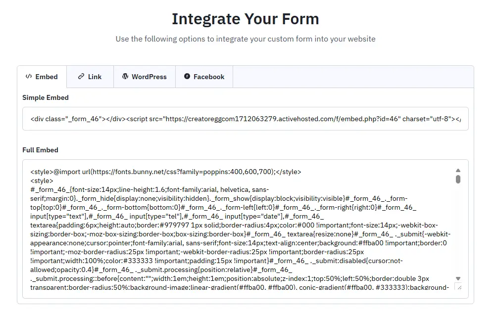 integrate your form activecampaign